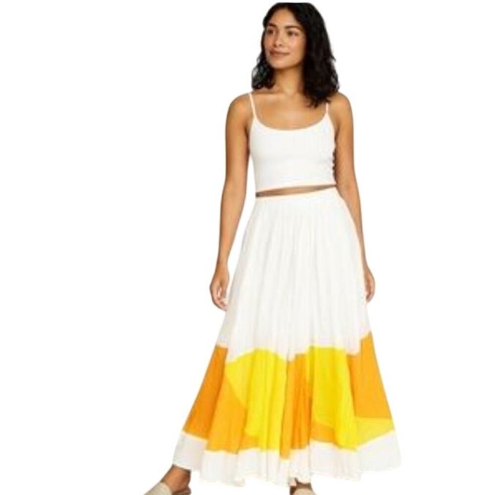 FREE PEOPLE "Take Me Away" Maxi Skirt *RARE* White Yellow Orange - XS